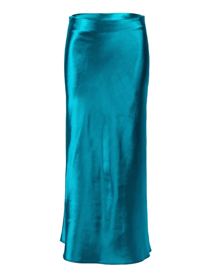 Drapowana satynowa spódnica fioletowa, ołówkowa, midi, z wysokim stanem, idealna na eleganckie wyjścia i codzienne stylizacje.