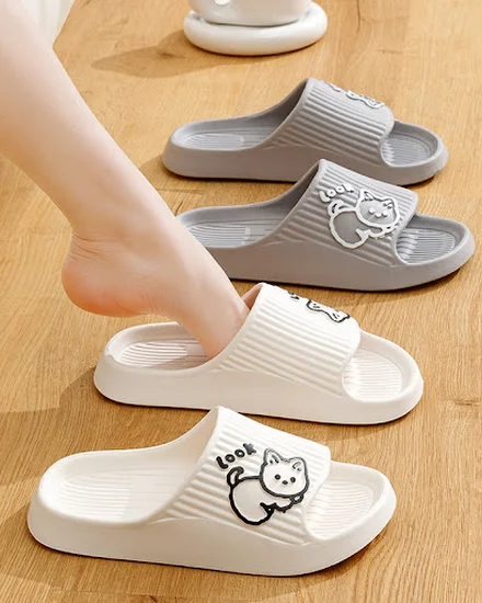 slippers for Men Cat Cartoon Outdoor Beach Slides Bathroo... - 0