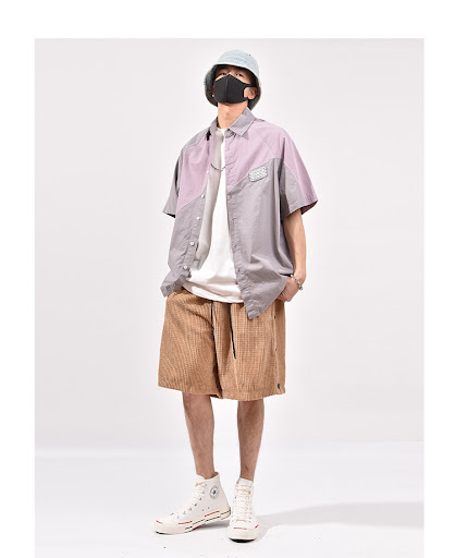 Title 11, Contrasting Color Stitching Shirt MenS Short-S...