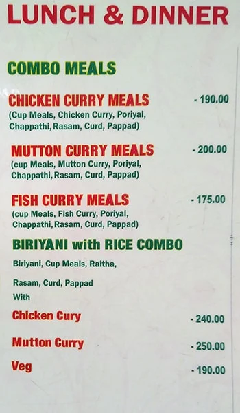 Hotel Junior Kuppanna menu 