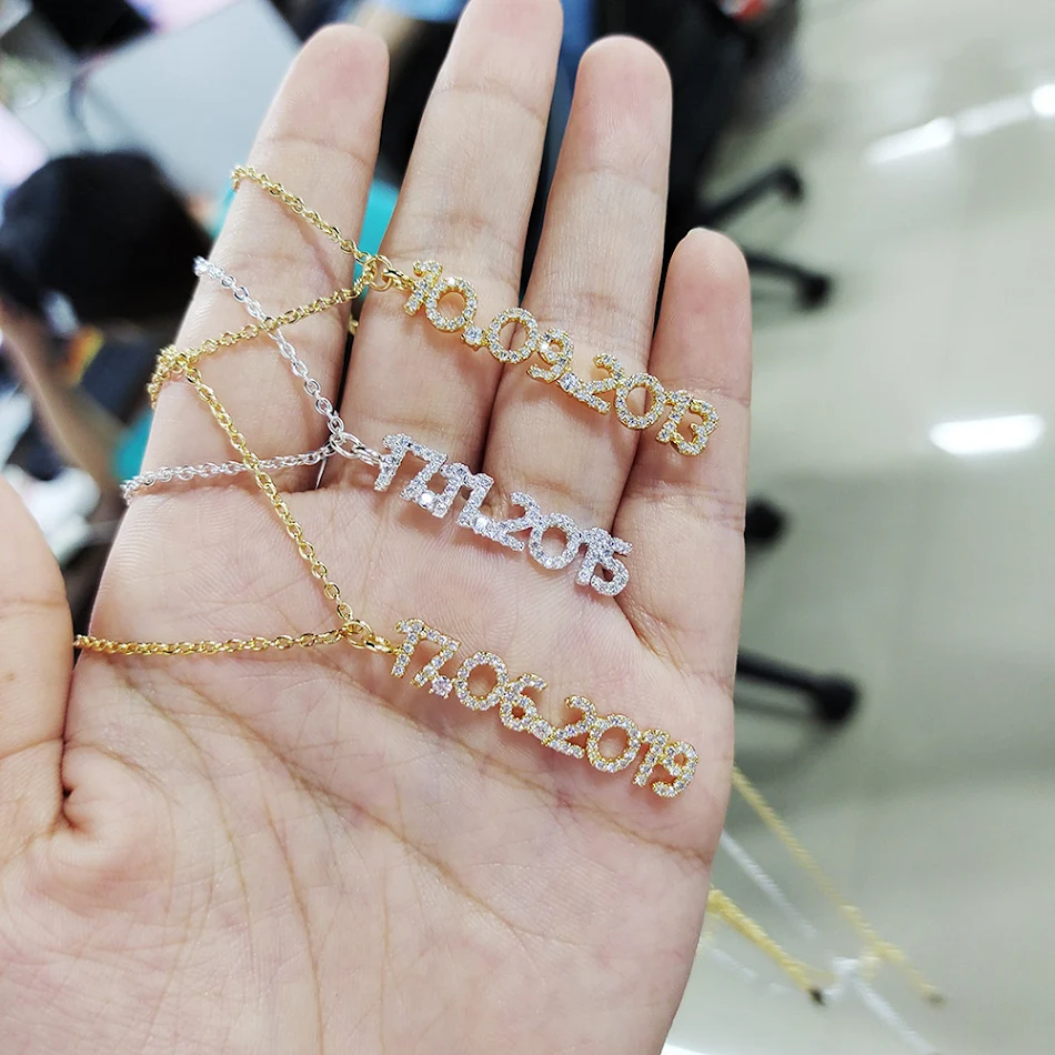 Colar de data personalizado com zircônia de 6mm Número Ano de Nascimento Aniversário Joia especial e única