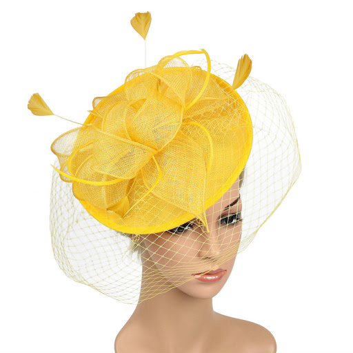 Title 5, Linen Hat Feather Headdress for Bridal Photogra...