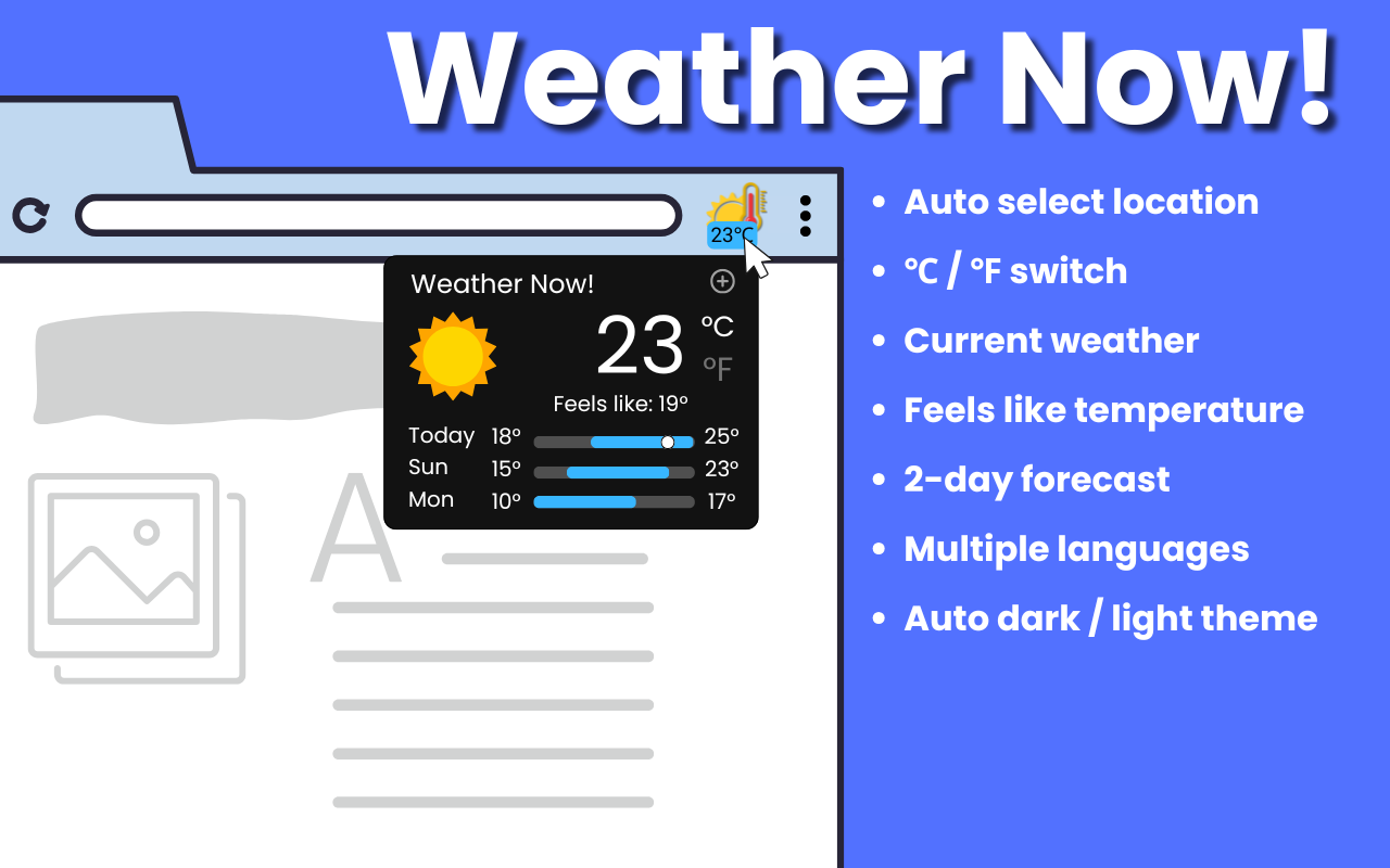 Weather Now! Real time weather report and 2-day forecast Chrome Extension Image 3