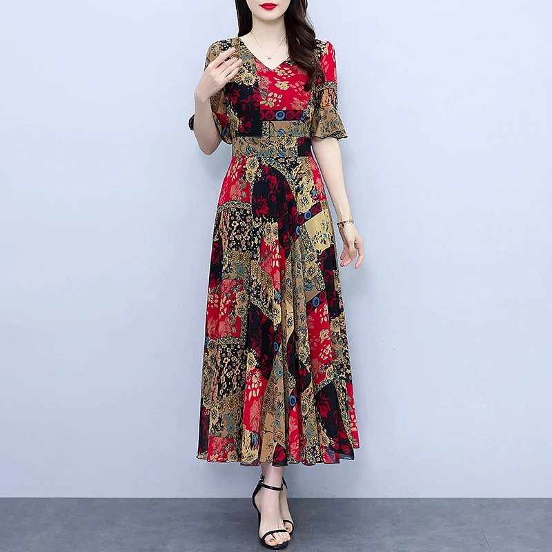 Title 3, Spring and Autumn Chiffon Floral Dress for wome...