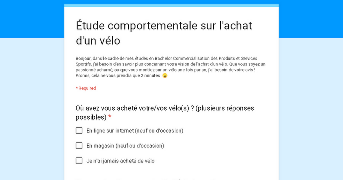 Ãtude comportementale sur l'achat d'un vÃ©lo