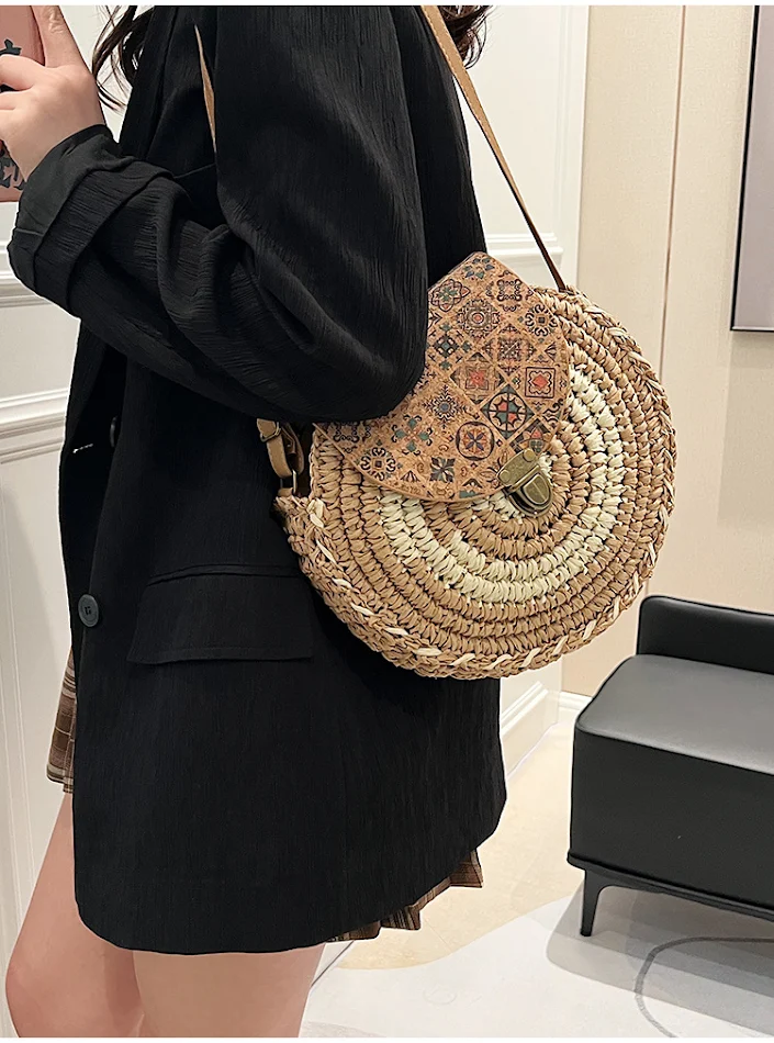 Strandvakantie kleine crossbody ronde tas, ronde cake strooien tas. Ideaal voor een dagje strand, draag je essentials in stijl en comfort.