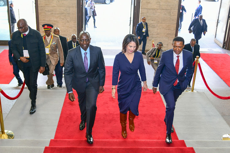 President William Ruto and Foreign CS Alfred Mutua at the 2023 Berlin Energy Transition Dialogue on March 28, 2023.