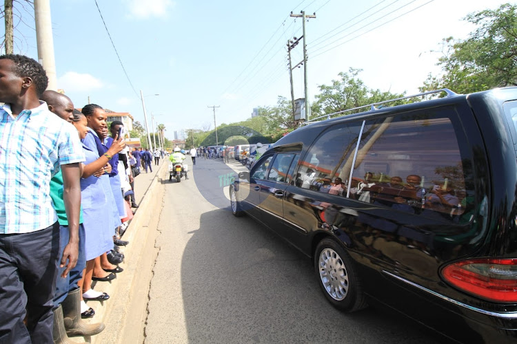 KMTC medical students line up to pay their last respect to the late and former Education CS George Magoha/Enos Teche