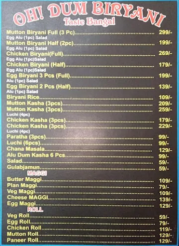 Oh Dum Biriyani menu 