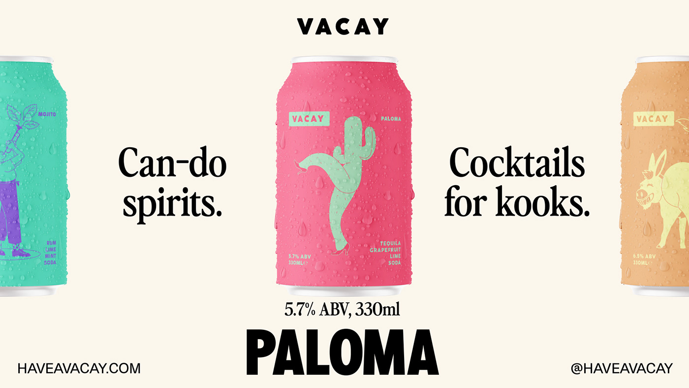 vacay drinks canned drinks cocktails alcohol London Packaging Brand Design visual identity Logo Design