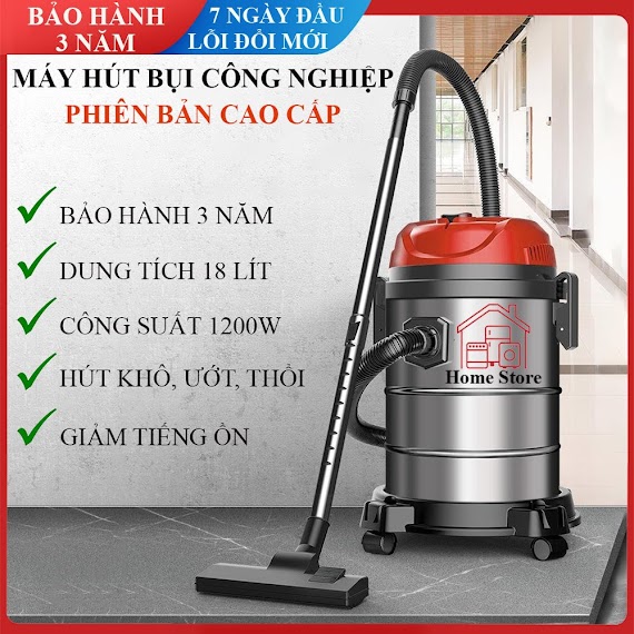 Máy Hút Bụi Công Nghiệp Hút Khô, Hút Nước Công Suất Lớn Máy Hút Bụi Đa Năng Động Cơ Mạnh Mẽ Vỏ Thép Không Gỉ.