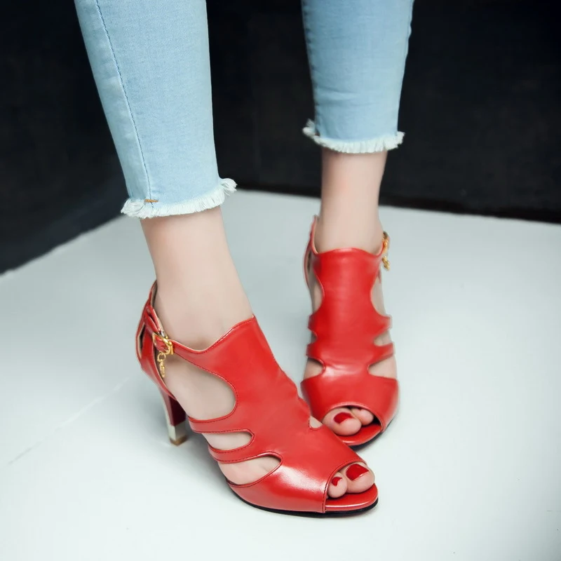 Sandalias Huecas de Tacón Alto con Boca de Pez para Mujer de Talla Grande, Perfectas para Verano, Cómodas y Elegantes