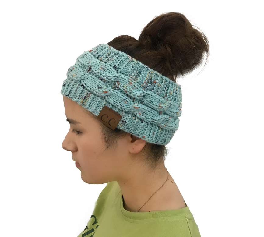 Gorro CC tejido para mujer, gorros cálidos para invierno, tejido con Cable trenzado de alta elasticidad, gorros de cola de caballo, turbante para niñas, gorro cálido para la cabeza