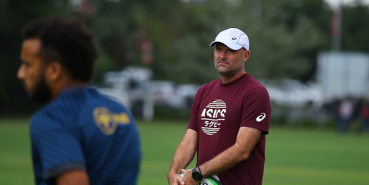 Springbok coach Jacques Nienaber during a training session in March in Stellenbosch. Jaden Hendrikse is in the foreground. Picture: ZIYAAD DOUGLAS/GALLO IMAGES