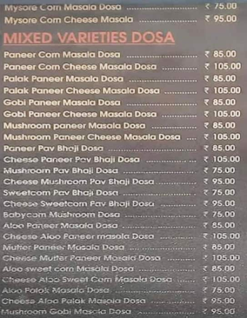 Ps 99 Variety Dosa & Pav Bhaji menu 