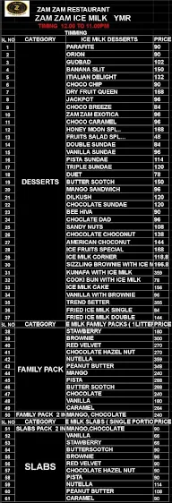 Zamzam Ice Milk menu 1