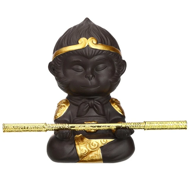 Conjunto de chá Kung Fu em argila roxa chinesa, com estátua do Rei Macaco para decoração de bandeja de chá doméstica e esculturas Sun Wukong