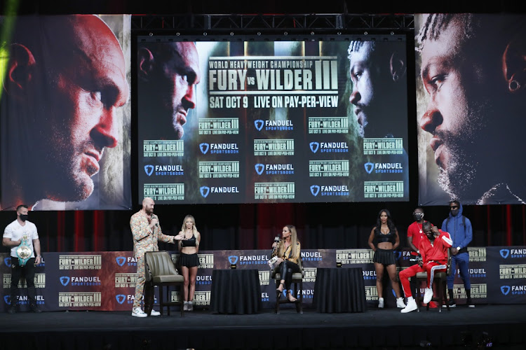 Tyson Fury and Deontay Wilder during a press conference at MGM Grand Garden Arena, Las Vegas, Nevada.