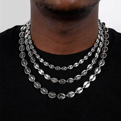 Title 7, Coffee Bean Hip Hop 18K Gold Titanium Steel Nec...