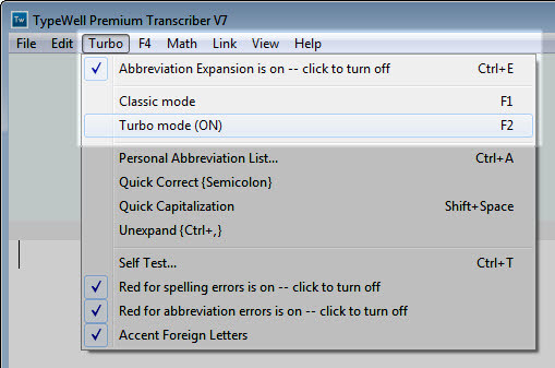 Turbon menu in V7 Transcriber