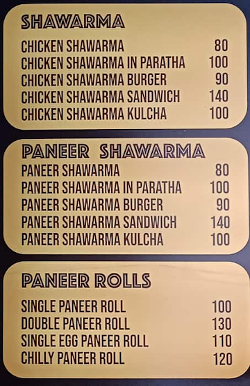 Shawarma King's menu 