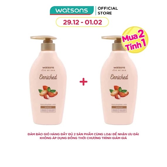 Sữa Dưỡng Thể Watsons Enriched Almond Oil Moisturising Body Lotion 400Ml