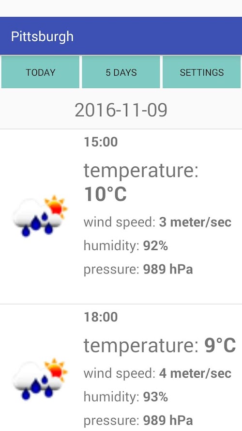 Android application Pittsburgh Weather screenshort