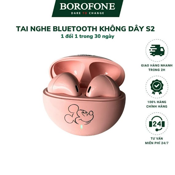 Tai Nghe Nhét Tai Không Dây Borofone S2 Kết Nối Bluetooth Điện Thoại, Âm Bass Mạnh Chống Ồn Tốt Có Mic Đàm Thoại Pin 4H.