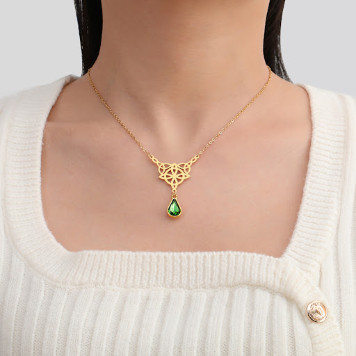 Title 5, Double Knot Four Petal Leaf Titanium Steel Crys...