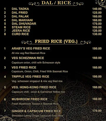Araby's Restaurant menu 