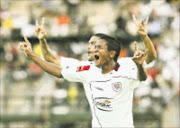 SCORER: Daine Klate of SuperSport celebrates his goal against Ajax. 22/02/09. PIc. Veli Nhlapo. © Sowetan.