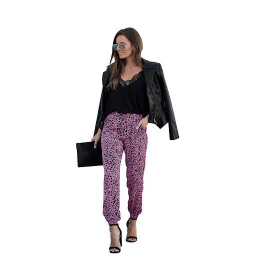 Title 56, Leopard print pants with elastic waistband. Com...