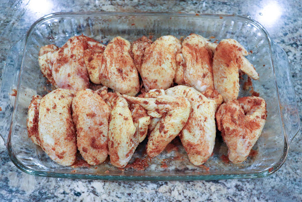 Wings placed in the baking pan.