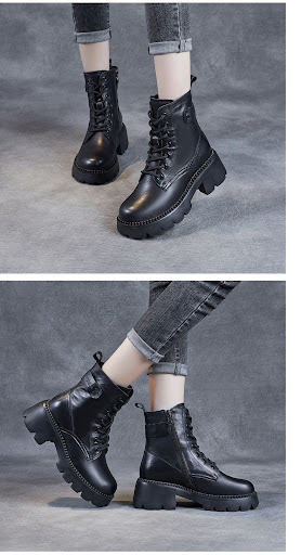 Title 2, Womens Fleece-Lined Platform Martin Boots Brit...