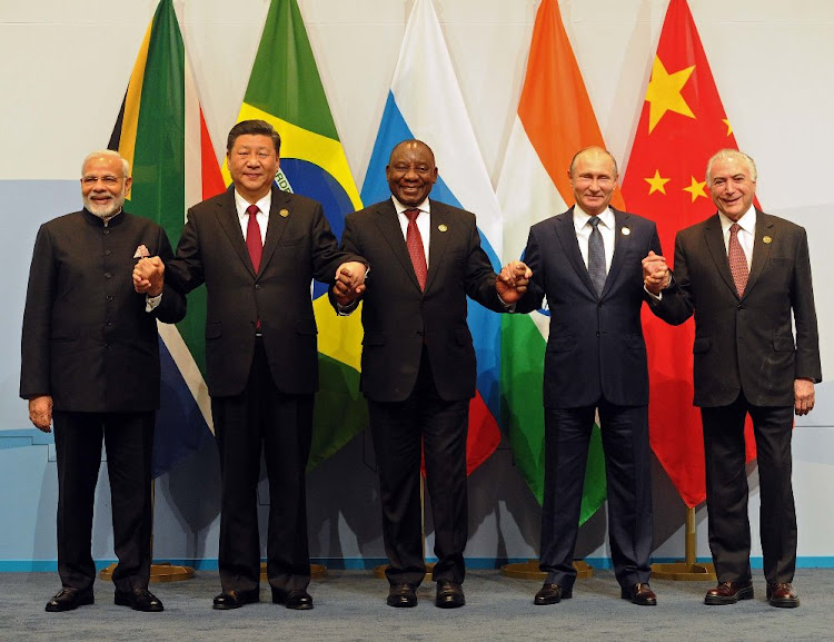 Indian PM Narendra Modi, Chinese President Xi Jinping, President Cyril Ramaphosa, Russian President Vladimir Putin and former Brazilian president Michel Temer at the 10th Brics summit in Johannesburg in 2018.