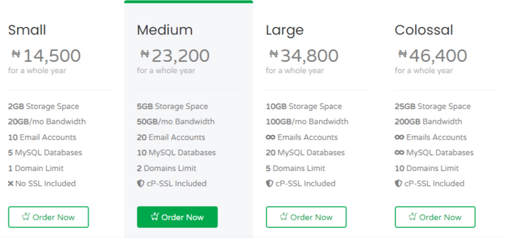 Gigalayer web hosting price in Nigeria