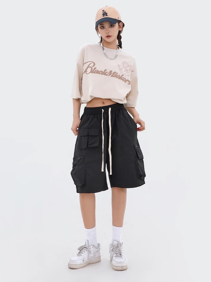 Dames shorts met rits, grote zak, wijde pijpen, sneldrogend, knielang, ook voor heren.