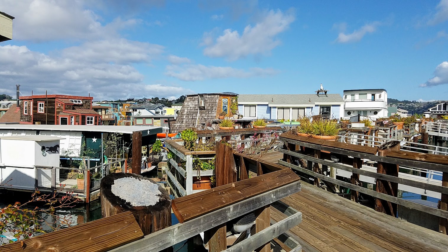 Floating Homes of Sausalito. There are multiple piers where neighborhoods of floating homes are docked in Sausalito, just 30 minutes north of San Francisco, and the one I visited were the docks at Waldo Point Harbor.