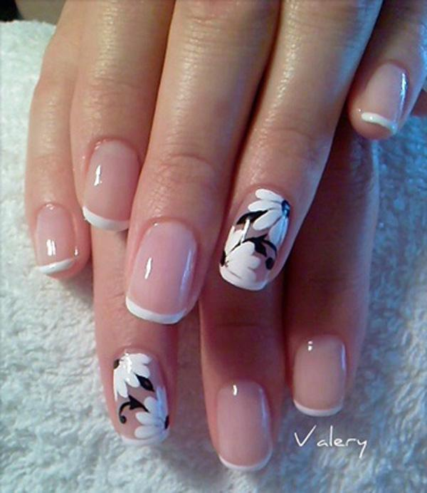 Close up look of the floral french nail design 