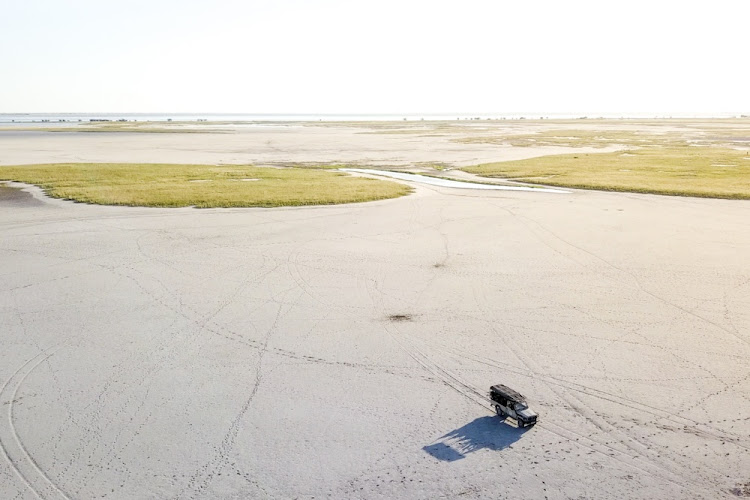 An aerial view of salt pans in the Nata Bird Sanctuary.