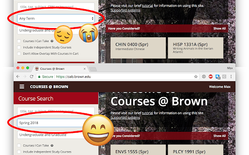 Courses@Brown Default to Current Term