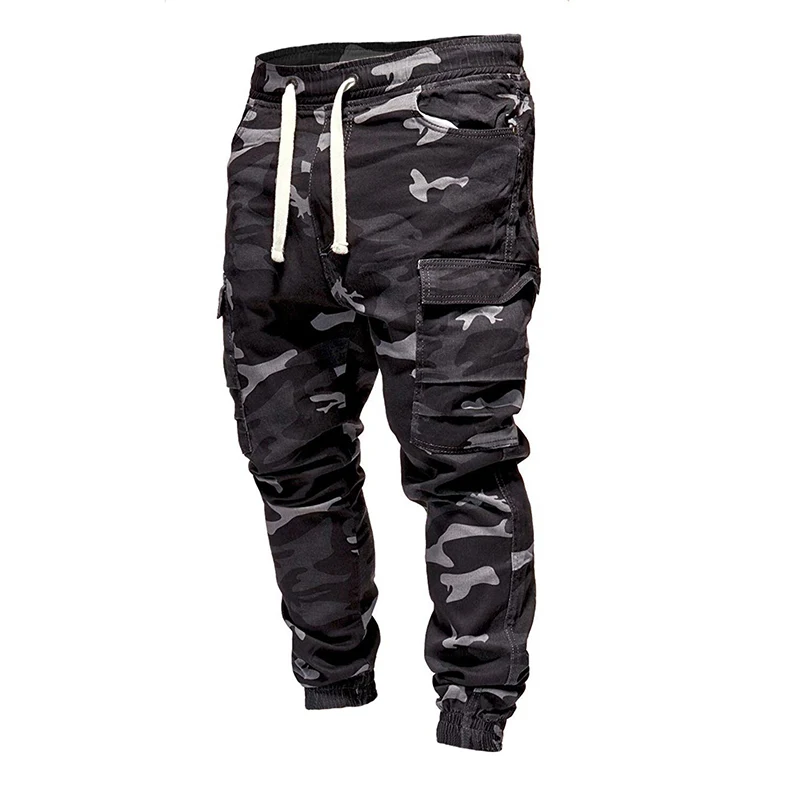 Pantaloni casual da uomo mimetici con coulisse, confortevoli e versatili per ogni occasione. Ideali per un look casual e alla moda.