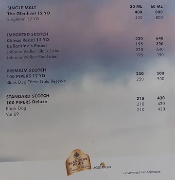 Cheers menu 