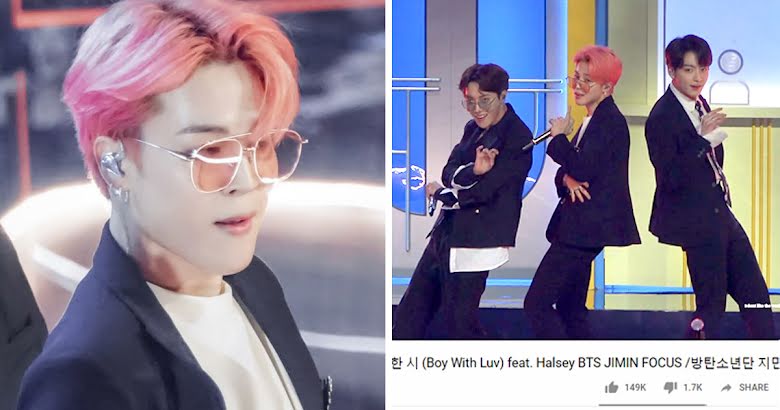 BTS' Jungkook's Blue Hair in "Boy With Luv" Stage Performances - wide 3