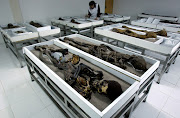 Chinchorro mummies are seen inside Azapa's San Miguel Museum in Arica city, north Santiago, Chile October 27, 2005. 