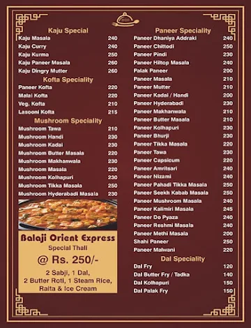 Balaji Orient Express menu 