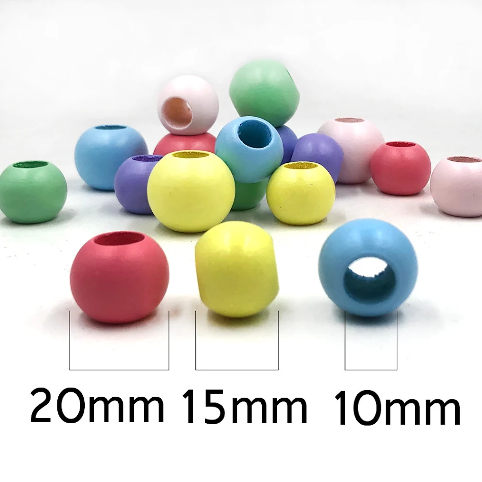 Perles rondes en vrac Theaceae couleur bonbon 20mm à gros trou pour la création de bijoux et loisirs créatifs