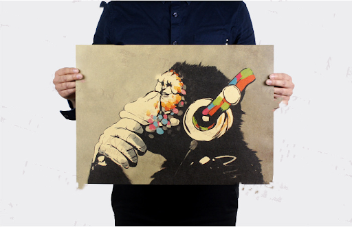 Title 5, Orangutan With Headphones Nostalgic Retro Movie...