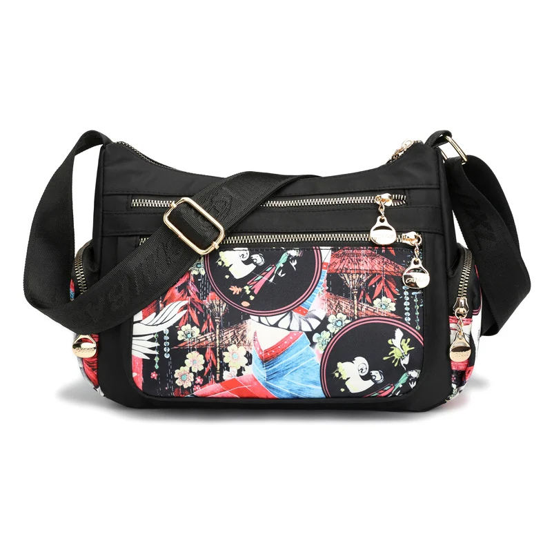 Sac ethnique en nylon imprimé pour femmes, bandoulière diagonale, parfait pour transporter vos essentiels avec style et confort.