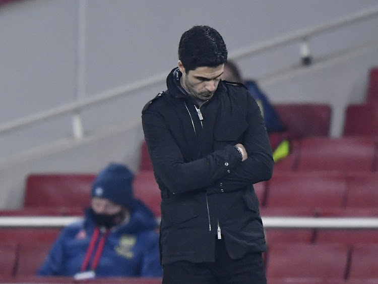 Arsenal manager Mikel Arteta looks dejected during the Carabao Cup quarterfinal against Manchester City at Emirates Stadium, London on December 22, 2020